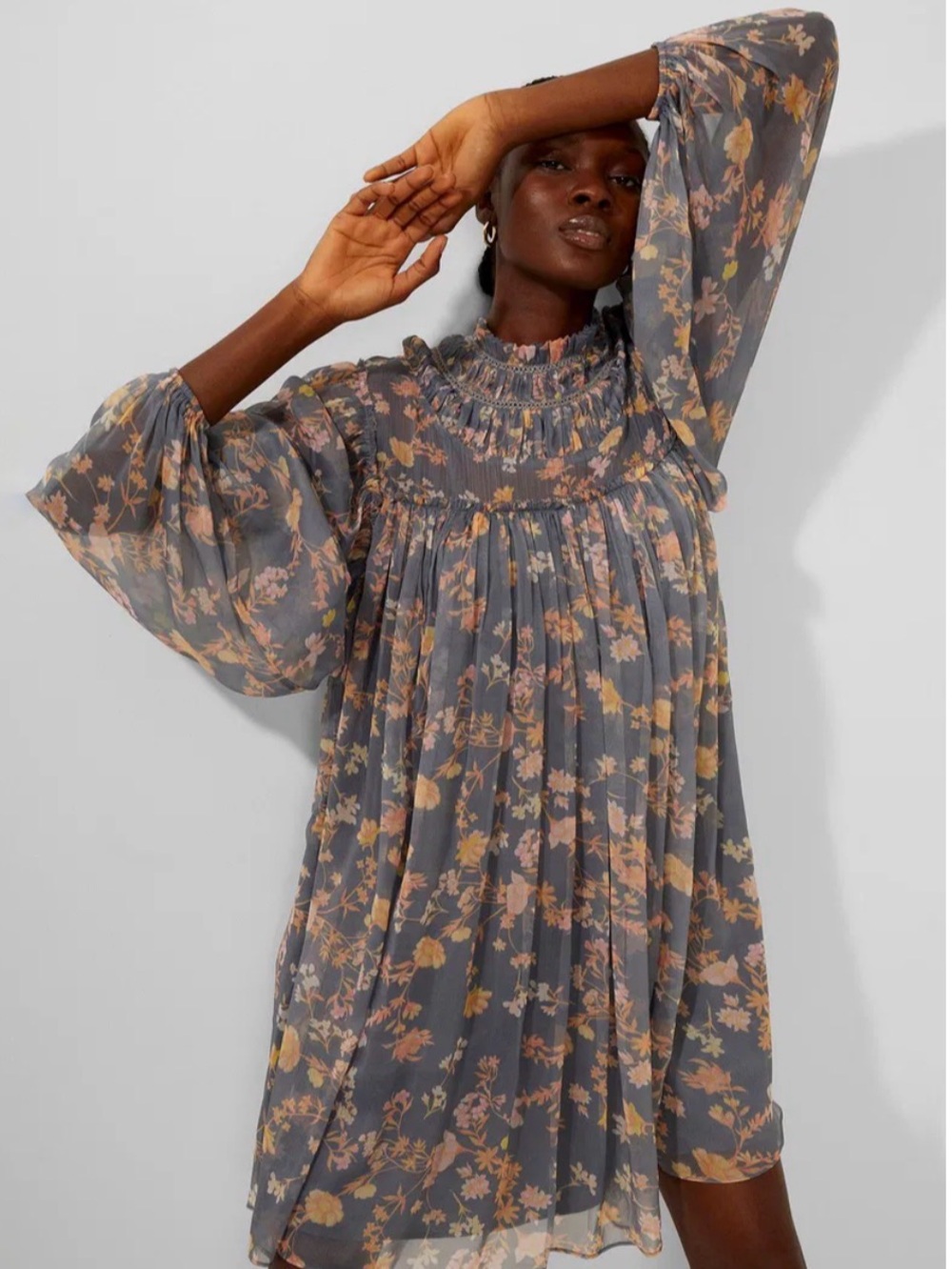 New French Connection Diana boho women's floral crinkle tunic dress size M